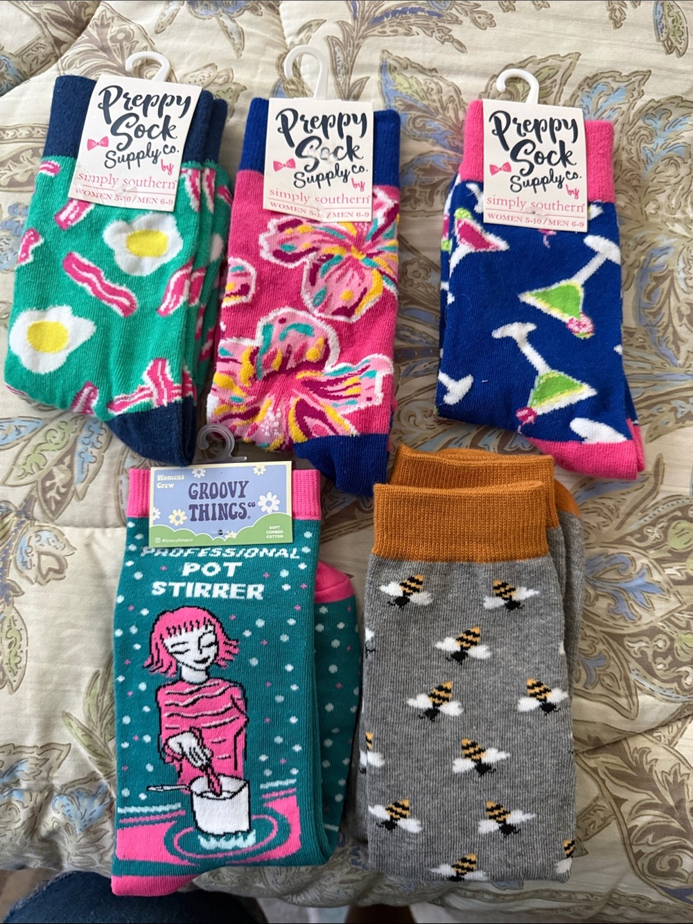 Women’s Floral & Novelty Crew Socks - Pink, Green, Blue, Gray